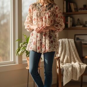 Free People Floral Chiffon Blouse